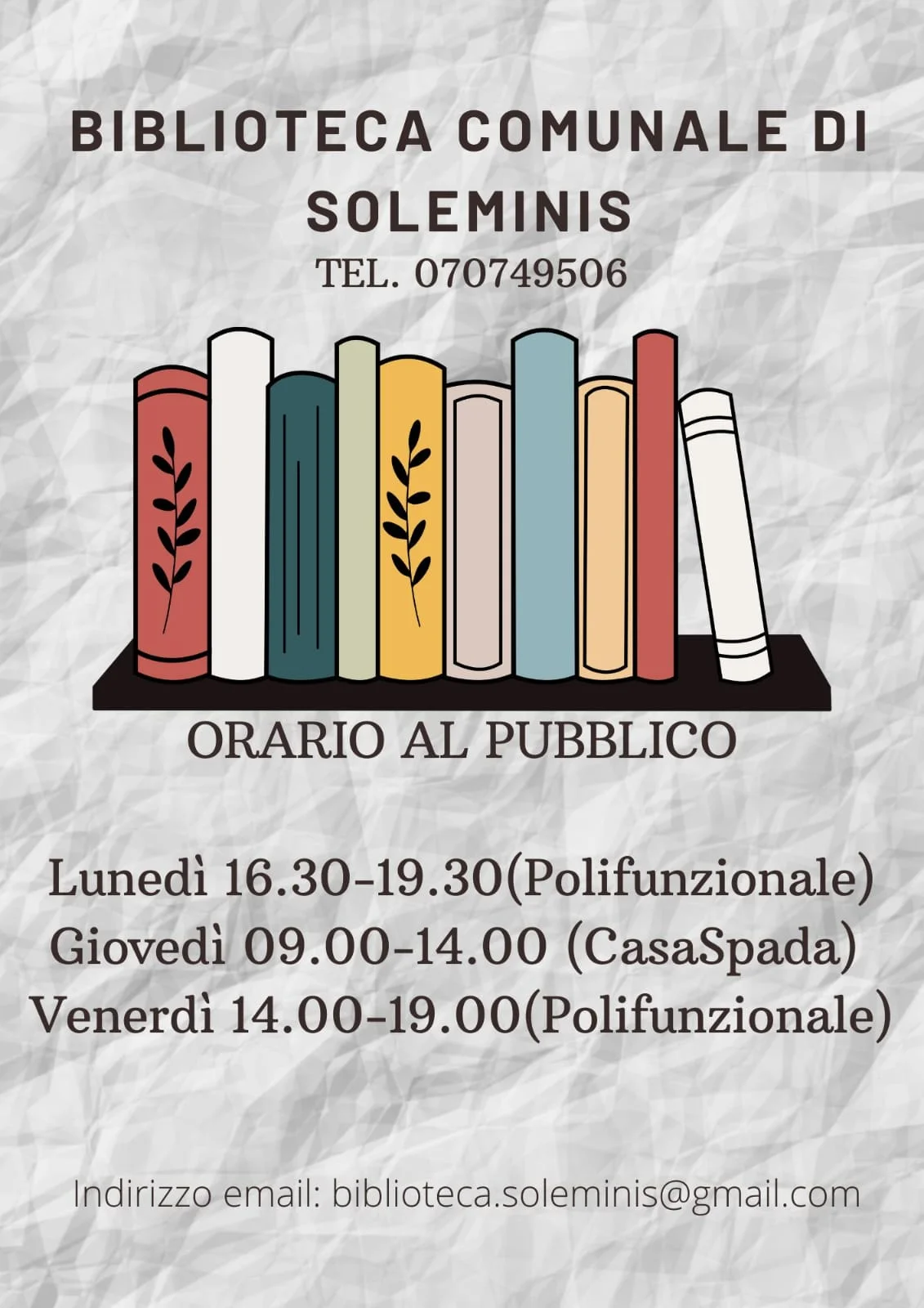 Nuovi orari Biblioteca Comunale