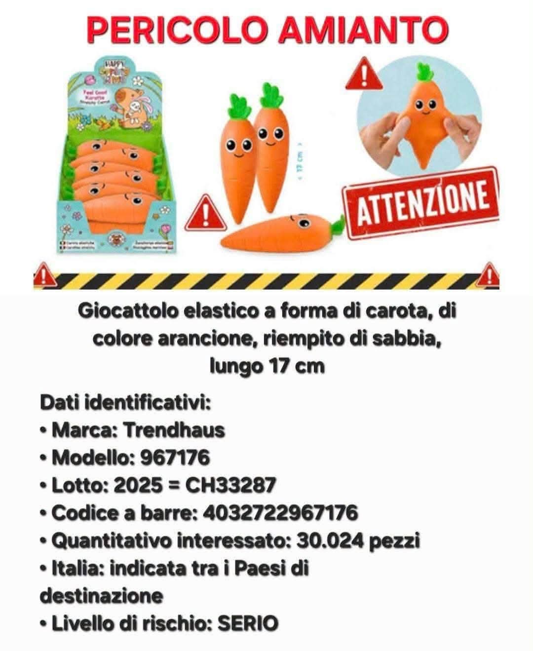 Giocattolo con sabbia contaminata da amianto (tremolite) destinato anche al mercato italiano