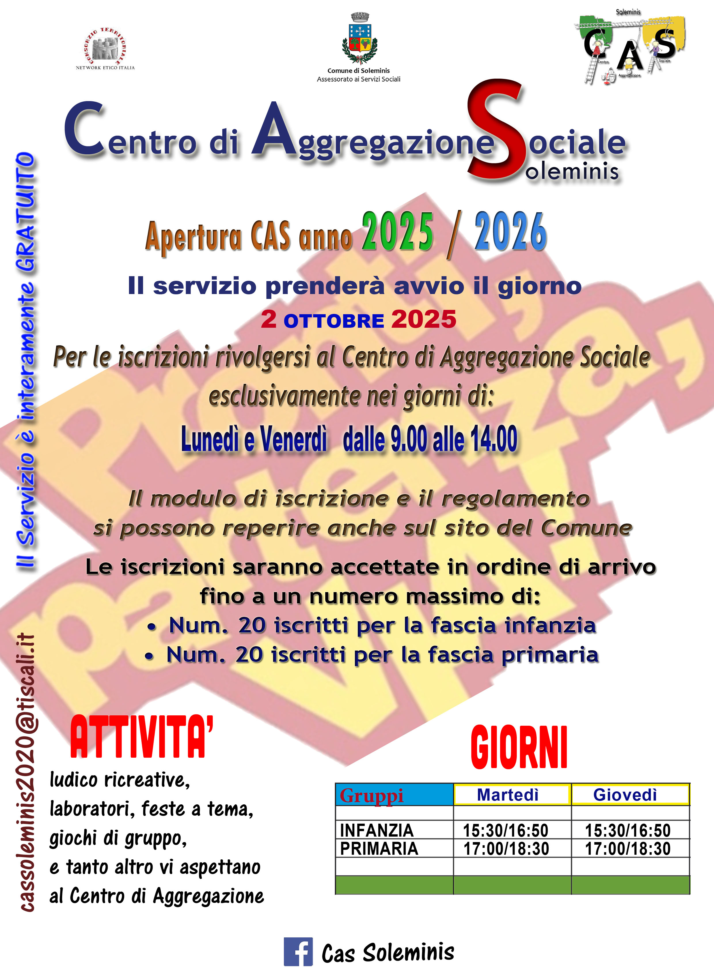 Comunicazione apertura iscrizioni cas anno 25/26