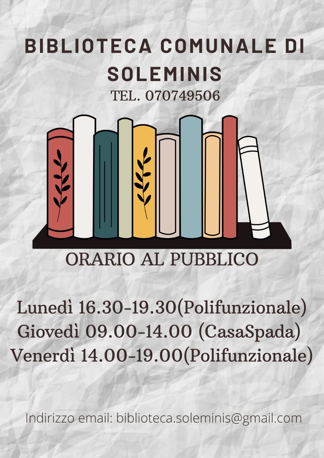 Nuovi orari Biblioteca Comunale